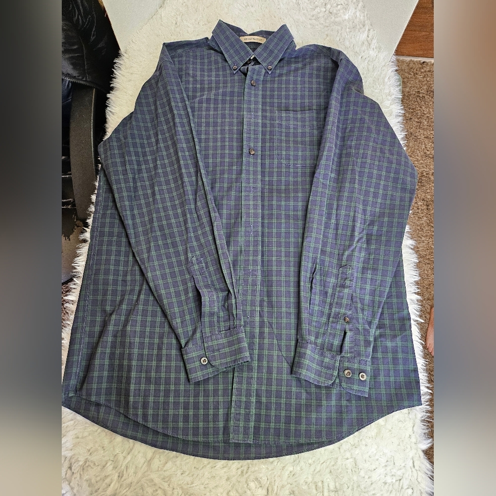 L.L. Bean Blue and Green Plaid Men's Shirt
